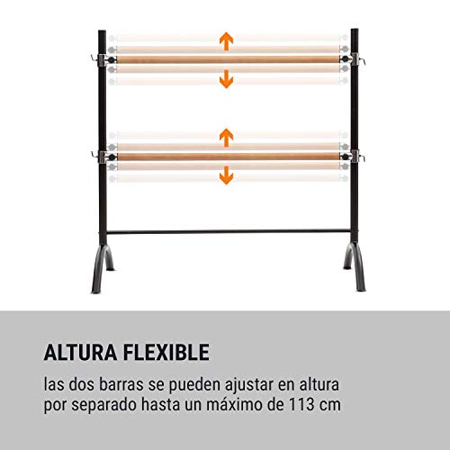 Klarfit Barre Anna - Barra Doble de Ballet, Estable, 110 x 113 cm, 2 x 38 mm de diámetro, Barras de Acero con Aspecto de padera, para Todo Tipo de estiramientos y Ejercicios de Ballet, Negro