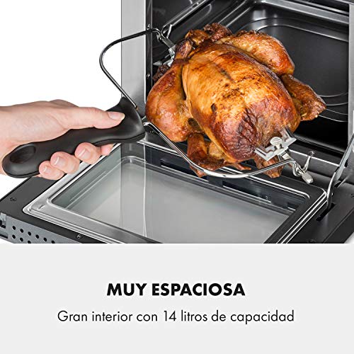 Klarstein AeroVital Cube Chef Freidora de aire caliente - 1700 W, 50- 220 °C, Pincho giratorio, Tecnología DuoHeating, Volumen interior 14 L, Pantalla táctil, 16 programas, Ventana panorámica, Negro