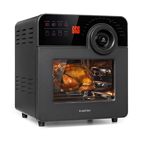 Klarstein AeroVital Cube Chef Freidora de aire caliente - 1700 W, 50- 220 °C, Pincho giratorio, Tecnología DuoHeating, Volumen interior 14 L, Pantalla táctil, 16 programas, Ventana panorámica, Negro