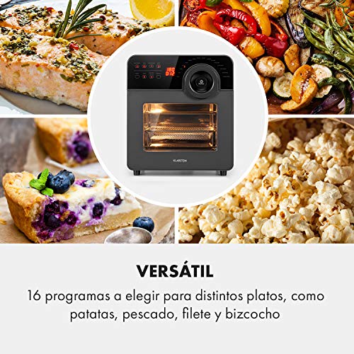 Klarstein AeroVital Cube Chef Freidora de aire caliente - 1700 W, 50- 220 °C, Pincho giratorio, Tecnología DuoHeating, Volumen interior 14 L, Pantalla táctil, 16 programas, Ventana panorámica, Negro