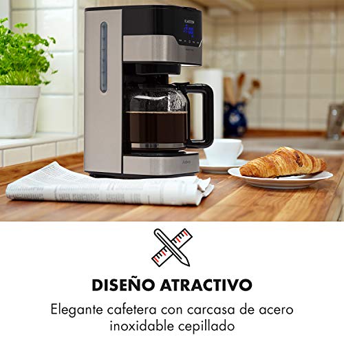 Klarstein Arabica Cafetera - Potencia: 900 W, Capacidad: 1,5 litros, Intensidad regulable, Pantalla LCD, EasyTouch Control, Acero inoxidable, Negro plateado