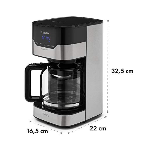 Klarstein Arabica Cafetera - Potencia: 900 W, Capacidad: 1,5 litros, Intensidad regulable, Pantalla LCD, EasyTouch Control, Acero inoxidable, Negro plateado