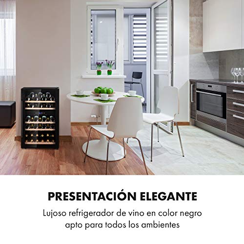 KLARSTEIN Barossa - Refrigerador para vinos, 2 Zonas, Temperatura Regulable 5-18 °C, Estantes de Madera rebatibles, Pantalla LCD, Iluminación Interior LED, Puerta de Vidrio, 41 Botellas, Negro