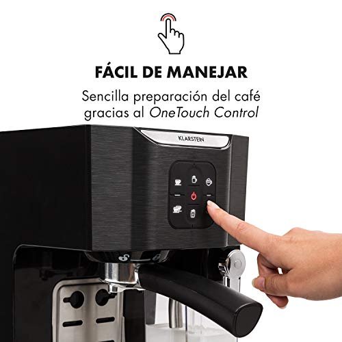 Klarstein BellaVita TotalBlack Edition Máquina de café - Cafetera 3 en 1: para capuccino, espresso y latte macchiato, espumadora de leche, 1450 W, Depósito con capacidad de 1,4 lt, Autolavado, Negro