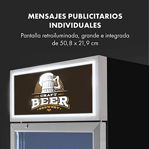 KLARSTEIN Berghain Pro Frigorífico para Bebidas - iluminación Interior, Capacidad 188 LTR, 2-8 °C, Pantalla integrada, Consumo 162 W, Puerta Doble Vidrio, Marco Acero Inoxidable