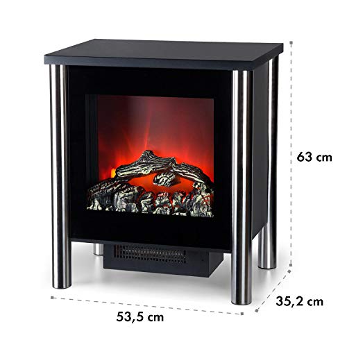 Klarstein Copenhagen - Chimenea eléctrica, Calefacción con termostato, Función de calefacción conmutable, 950 ó 1900 W, Efecto Llama, Frente de Cristal, Negro