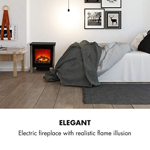 Klarstein Copenhagen - Chimenea eléctrica, Calefacción con termostato, Función de calefacción conmutable, 950 ó 1900 W, Efecto Llama, Frente de Cristal, Negro