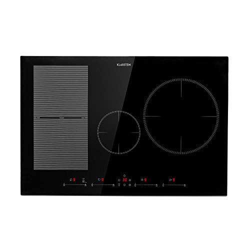 Klarstein Delicatessa 77 Hybrid Placa de cocina - Placa de inducción, Para empotrar, 4 zonas, 7000 W, Panel táctil, Flexzone, Sensor de sartenes, Autoapagado, Vitrocerámica, Negro