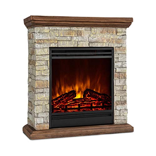 Klarstein Etna - Chimenea eléctrica, Imitación realista de llamas, Potencia de 2 niveles, Temporizador, OpenWindow Detection, Mando a distancia, Roca y madera de polystone, 900 ó 1800 W, Marrón