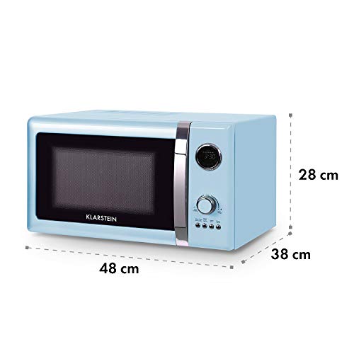 Klarstein Fine Dinesty Microondas Grill Retro - Carcasa metálica, 23 L, 800 W de potencia de microondas, 1000 W de potencia del grill, Programable, 12 programas, pantalla LCD, Azul