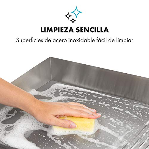 Klarstein Grillmeile 3000GR Pro plancha de hierro fundido eléctrica - superficie de 54,5 x 35 cm (2/3 liso & 1/3 surcado), temperatura de 50 a 300 °C, 3000 W, antisalpicadura, acero inoxidable