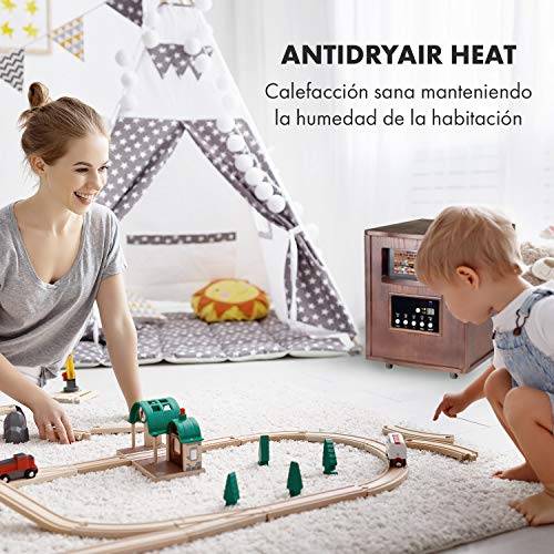 Klarstein Heatbox Calefactor infrarrojo - Aparato portátil, Calefacción con ruedecillas, 4 fuentes de calor, 1500 W, De 5 a 30 °C, AntiDryAir Heat, Mando a distancia, Nogal oscuro