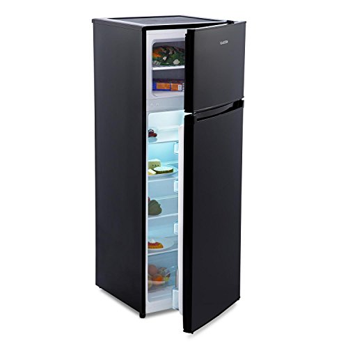 KLARSTEIN Height Cool Black - Nevera con congelador, refrigerador de 115 l, congelador de 45 l, 4 estantes Grandes, Compartimento Verduras, Temperatura de Nevera Ajustable en 7 Niveles, Negro