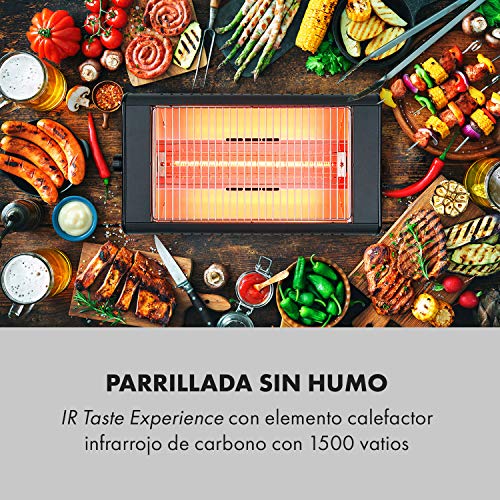 Klarstein Infragrill parrilla eléctrica - 1500 W, Tecnología IR Taste Experience, Sin humos, Calienta rápidamente, Regulable, Bandeja para recoger la grasa, Parrila de acero inoxidable, Negro