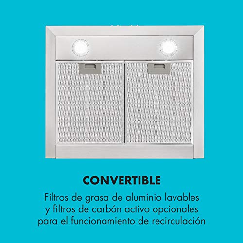 Klarstein Limelight - Campana extractora, Extractor de Humos, Extractor de Pared, 60 cm de Ancho, Rendimiento de 600m³/h, 3 Niveles de Potencia, Programable, 2 filtros de Aluminio, Plateado