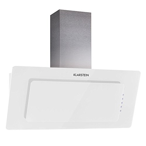 Klarstein Lorea - Campana extractora, Extractor, Extractor de Pared, Aspiración/Ventilación, 3 Niveles, Potencia 280 m³/h, Cristal, Panel táctil, Montaje en Pared, 90 cm, Blanco