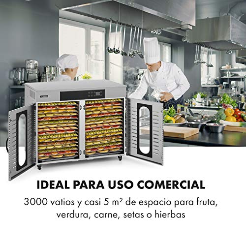 Klarstein Master Jerky 500 Pro deshidratadora profesional - 32 pisos, 3000 W, capacidad de 4,86 m², termostato: 40-90 °C, 32-48 kgs de fruta y verdura, carcasa de acero inoxidable