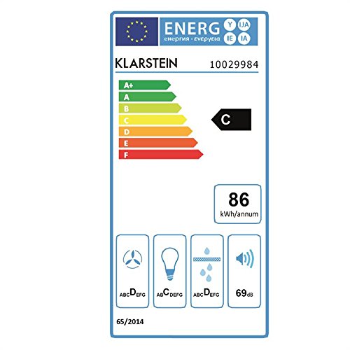 Klarstein Matthea Campana extractora de cocina - Hasta 541 m³/h Capacidad extracción, 90 cm, Programable, Iluminación LED, Frontal cristal negro, Acero inoxidable