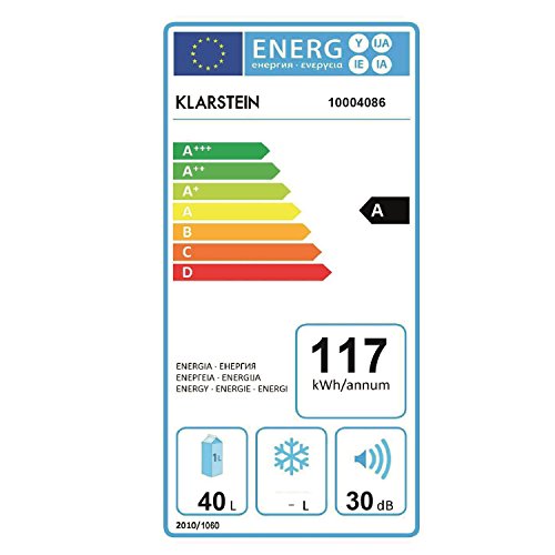 Klarstein MKS-8 - Minibar, Mini Nevera, Nevera para Bebidas, Clase A, 40 litros, Silenciosa, 30 dB, 43 x 51 x 48 cm (An x Al x Pr), Temperatura 3 Niveles, Exterior Blanco Mate, Blanco