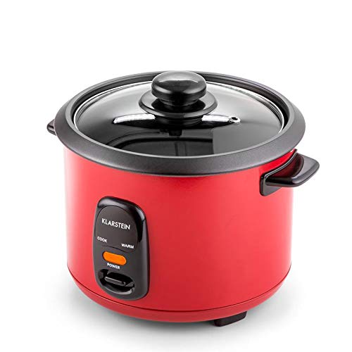 Klarstein Osaka olla arrocera con complemento de cocción al vapor (500 W, 1,5L, antiadherente, apagado automático con función de mantenimiento en calor, tapa de vidrio) - rojo