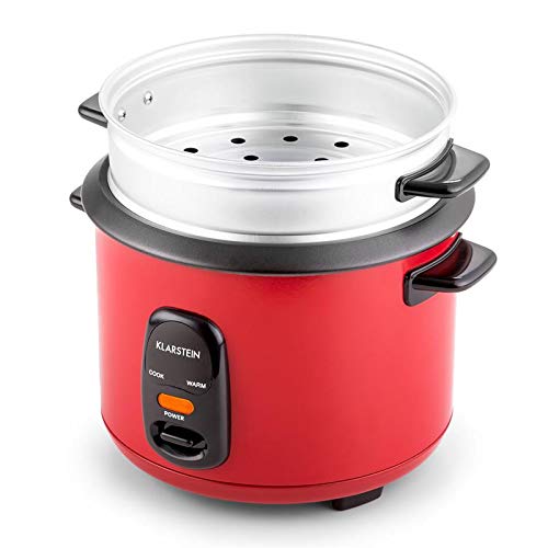 Klarstein Osaka olla arrocera con complemento de cocción al vapor (500 W, 1,5L, antiadherente, apagado automático con función de mantenimiento en calor, tapa de vidrio) - rojo