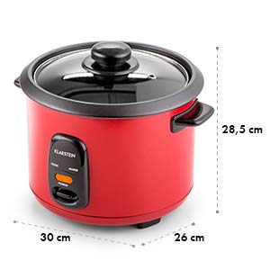 Klarstein Osaka olla arrocera con complemento de cocción al vapor (500 W, 1,5L, antiadherente, apagado automático con función de mantenimiento en calor, tapa de vidrio) - rojo