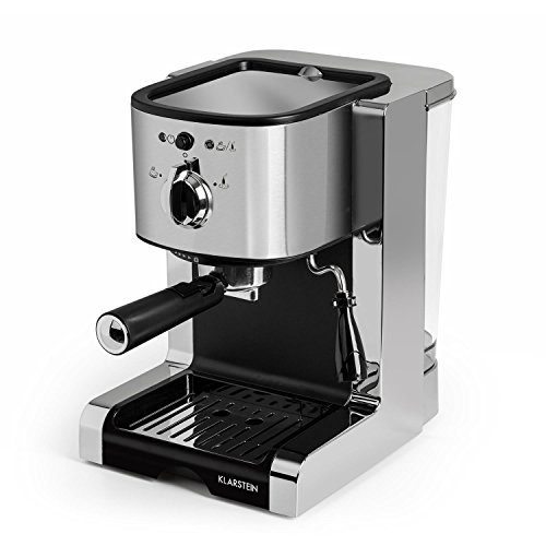 Klarstein Passionata 15 Máquina de café espresso - Cappuccino, Capacidad para 6 tazas, Depósito extraíble, Boquilla de vapor, Espumadora de leche, Acero inoxidable, Plateado