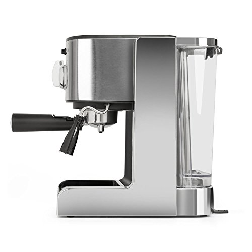 Klarstein Passionata 15 Máquina de café espresso - Cappuccino, Capacidad para 6 tazas, Depósito extraíble, Boquilla de vapor, Espumadora de leche, Acero inoxidable, Plateado