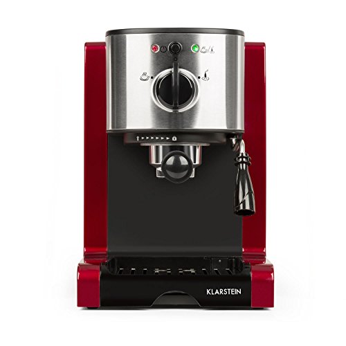 Klarstein Passionata Rossa 15 - Máquina de espresso, Cafetera automática, Espumadora, 1470W, 1,25L de capacidad (6 Tazas), Descarga de presión automática, Incluye boquilla de vapor, Rojo