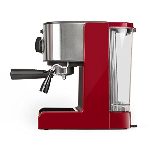 Klarstein Passionata Rossa 20 - Máquina de espresso, Cafetera automática, Espumadora, 1350W, 1,25L de capacidad (6 Tazas), Descarga de presión automática, Incluye boquilla de vapor, Rojo