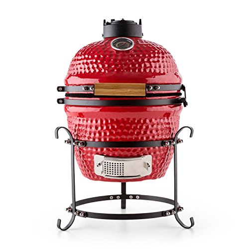 Klarstein Princesize Parrilla Kamado Cerámica 11" (Barbacoa Japonesa, Ahumador, Horno cerámico, asador, Baja Temperatura carbón, Ideal Madera aromática, BBQ slowcooking, Slow Food brasa, Rojo)