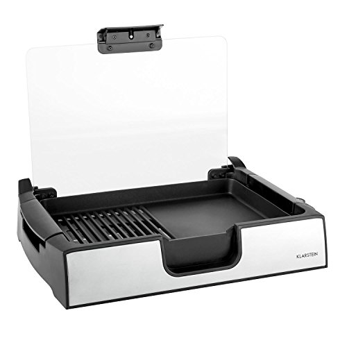 Klarstein Showmaster Parrilla de sobremesa (asador de Mesa, 1.500 W, hasta 250°C, Antiadherente, Acero Inoxidable, Cristal de Seguridad) - Plateado y Negro