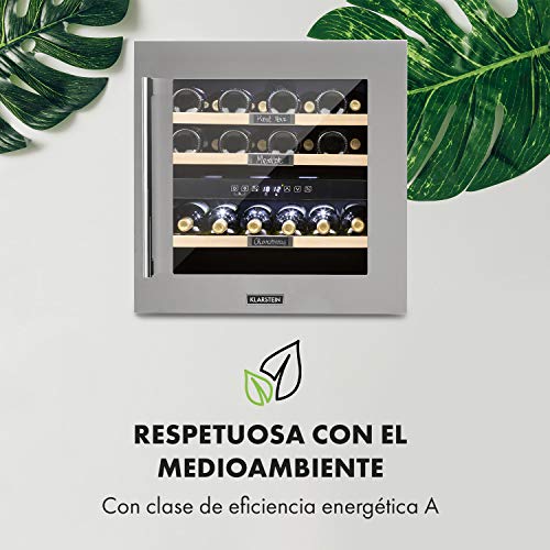 Klarstein Vinsider 36 - Nevera para vinos, Nevera de bebidas, Con pizarra, 2 zonas, Temperatura regulable entre 5 y 22 °C, 94 litros,36 botellas, 59,5 cm, Eficiencia energética de clase A, Acero