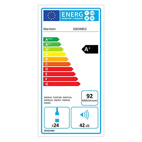 KLARSTEIN Vinsider - Nevera para vinos, EEC A, 24 Botellas, 1 Zona, Panel de Control táctil, Tempratura Ajustable, 5-20 °C, Puerta de Doble Vidrio, 3 estantes de Madera, Iluminación Interior, Negro