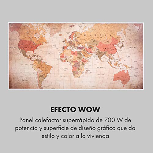 KLARSTEIN Wonderwall Air Art Smart – Calefactor infrarrojo, Panel Calefactor eléctrico, WiFi, Control por App, silencioso, para Colgar en la Pared, 120 x 60cm, 700W, 7-14 m², mapamundi