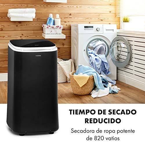 KLARSTEIN Zap Dry - Secadora, Potencia 820 W, Capacidad 50 L, 3 programas, Tambor de Acero Inoxidable, Panel de Control táctil, Tapa con Vidrio de Seguridad, Recogecable, Pantalla LED, Negro