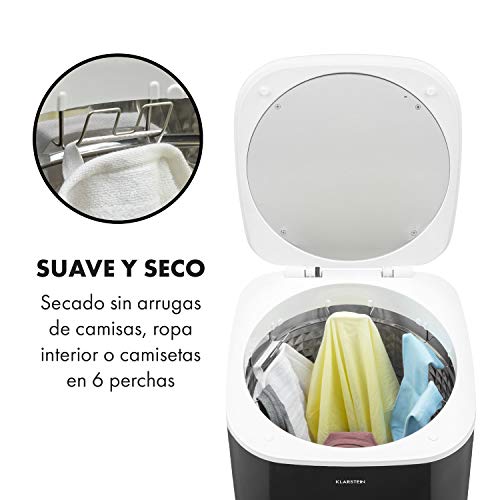 KLARSTEIN Zap Dry - Secadora, Potencia 820 W, Capacidad 50 L, 3 programas, Tambor de Acero Inoxidable, Panel de Control táctil, Tapa con Vidrio de Seguridad, Recogecable, Pantalla LED, Negro