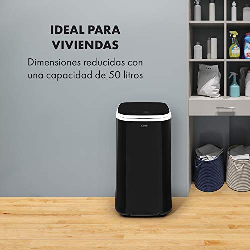 KLARSTEIN Zap Dry - Secadora, Potencia 820 W, Capacidad 50 L, 3 programas, Tambor de Acero Inoxidable, Panel de Control táctil, Tapa con Vidrio de Seguridad, Recogecable, Pantalla LED, Negro