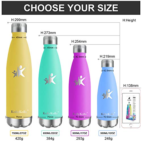 KollyKolla Botella de Agua Acero Inoxidable, Termo Sin BPA Ecológica, Botellas Termica Reutilizable Frascos Térmicos para Niños & Adultos, Deporte, Oficina, Yoga, Ciclismo, (500ml Rojo)