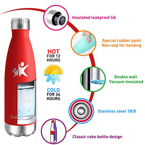 KollyKolla Botella de Agua Acero Inoxidable, Termo Sin BPA Ecológica, Botellas Termica Reutilizable Frascos Térmicos para Niños & Adultos, Deporte, Oficina, Yoga, Ciclismo, (500ml Rojo)