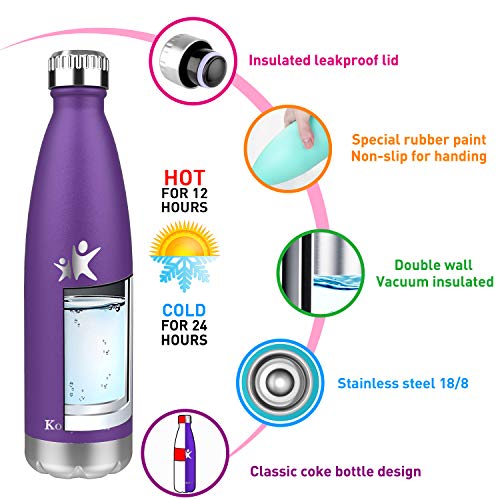 KollyKolla Botella de Agua Acero Inoxidable, Termo Sin BPA Ecológica, Botellas Termica Reutilizable Frascos Térmicos para Niños & Adultos, Deporte, Oficina, Yoga, Ciclismo, (750ml Morado Oscuro)