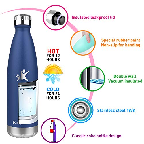 KollyKolla Botella de Agua Acero Inoxidable, Termo Sin BPA Ecológica, Botellas Termica Reutilizable Frascos Térmicos para Niños & Adultos, Deporte, Oficina, Yoga, Ciclismo, (350ml Azul Marino)