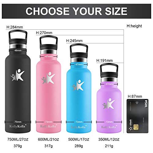 KollyKolla Botella de Agua Acero Inoxidable, Termo Sin BPA Ecológica Reutilizable, Botella Termica con Pajita y Filtro, Water Bottle para Niños & Adultos, Deporte, Oficina, Yoga, (350ml Esmeralda)