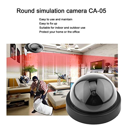 Kongqiabona-UK Cámara de vigilancia CCTV Falsa semiesférica doméstica Falsa Inteligente de plástico Negro con luz LED roja Intermitente CA-05