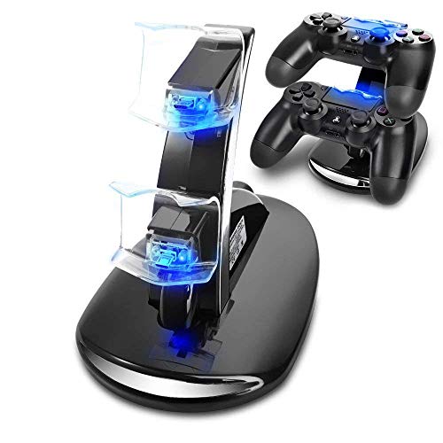 KONKY PS4 Cargador, Cargador Mandos PS4 Dualshock PS4 Estación de carga USB Base de carga para Sony Playstation 4/PS4/PS4 Pro/PS4 Slim Mando Inalámbrico Gamepad con Indicador del LED