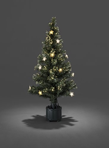 Konstsmide de fibra óptica árbol de Navidad, verde, dorado y plateado de metal de estrellas, 16 diodos de luz blanca cálida, 6 V transformador interno, cable negro 3399-900