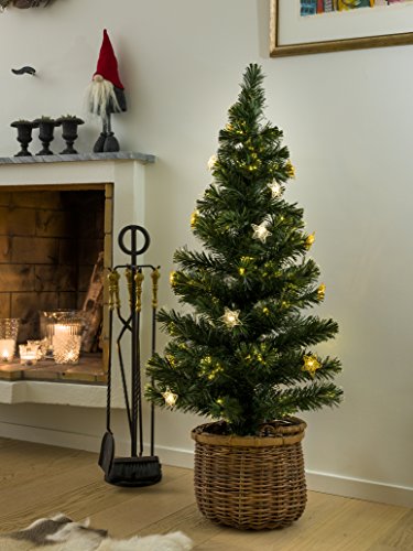 Konstsmide de fibra óptica árbol de Navidad, verde, dorado y plateado de metal de estrellas, 16 diodos de luz blanca cálida, 6 V transformador interno, cable negro 3399-900