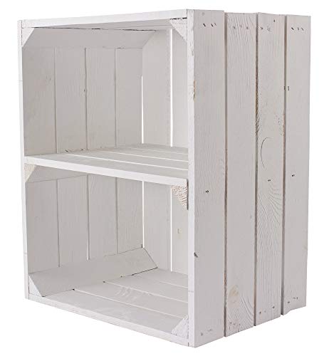 Kontorei® - Caja para fruta (también ideal para zapatos y CD, apilable, madera natural, color blanco