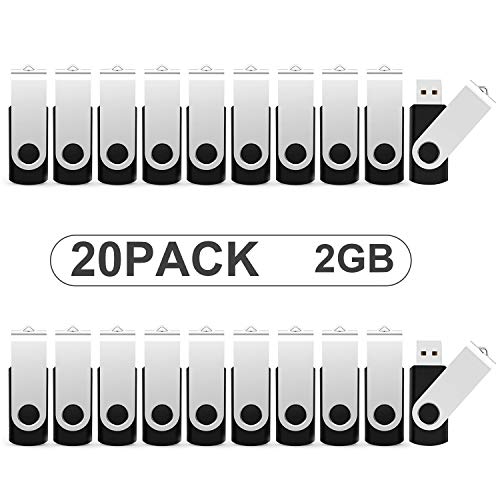 KOOTION Pendrives 2GB 2.0 USB Memorias 2GB 20 Piezas Pen Drive USB 2.0 Flash Drive 2 Gigas Lote Pincho USB Pen Stick Pack de 20 Unidades, Negros