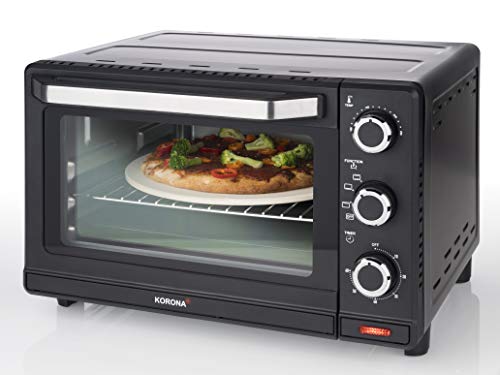 Korona 57156 57156-Horno multifunción de Acero Inoxidable, pequeño, Compacto, Mini, Parrilla para Horno, Bandeja esmaltada, Piedra para Pizza, 1500 W, 24 litros, Negro